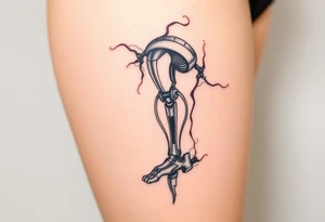 A wound revealing a robotic leg under the skin tattoo idea