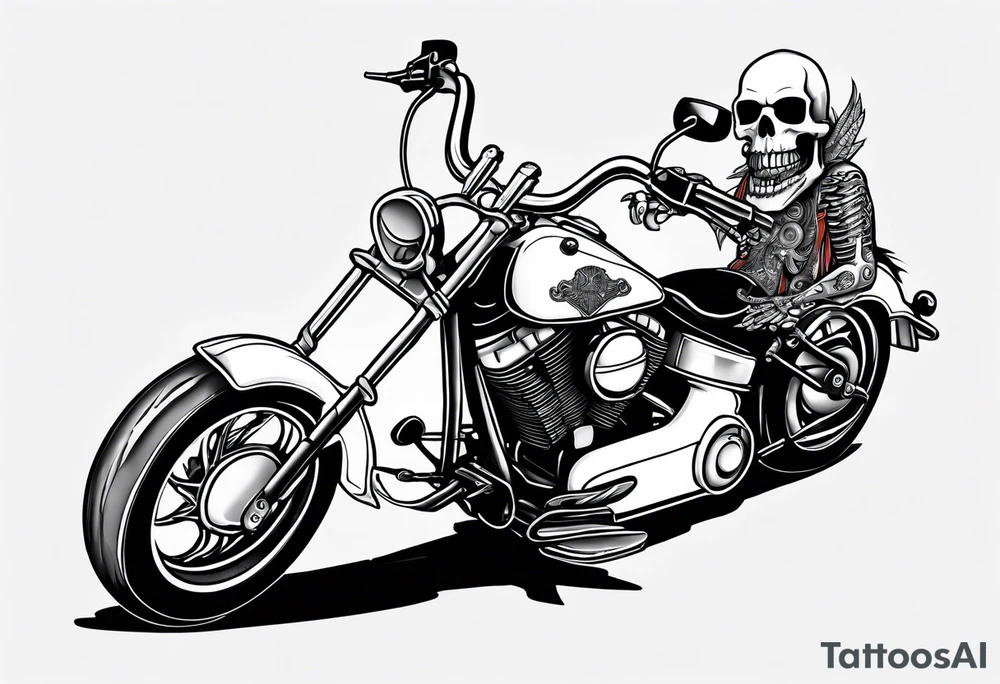 skeleton riding harley davidson chopper tattoo idea
