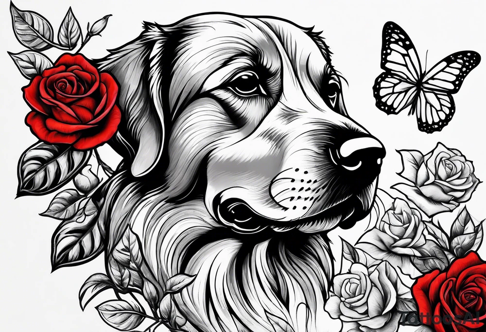 dog eating a rose bush tattoo idea