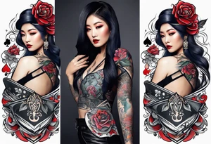Asian Queen Of Spades tattoo sleeve tattoo idea