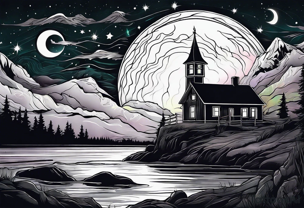 Northern lights with Pennywise tattoo idea