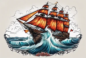 Boat in ocean of lava tattoo idea
