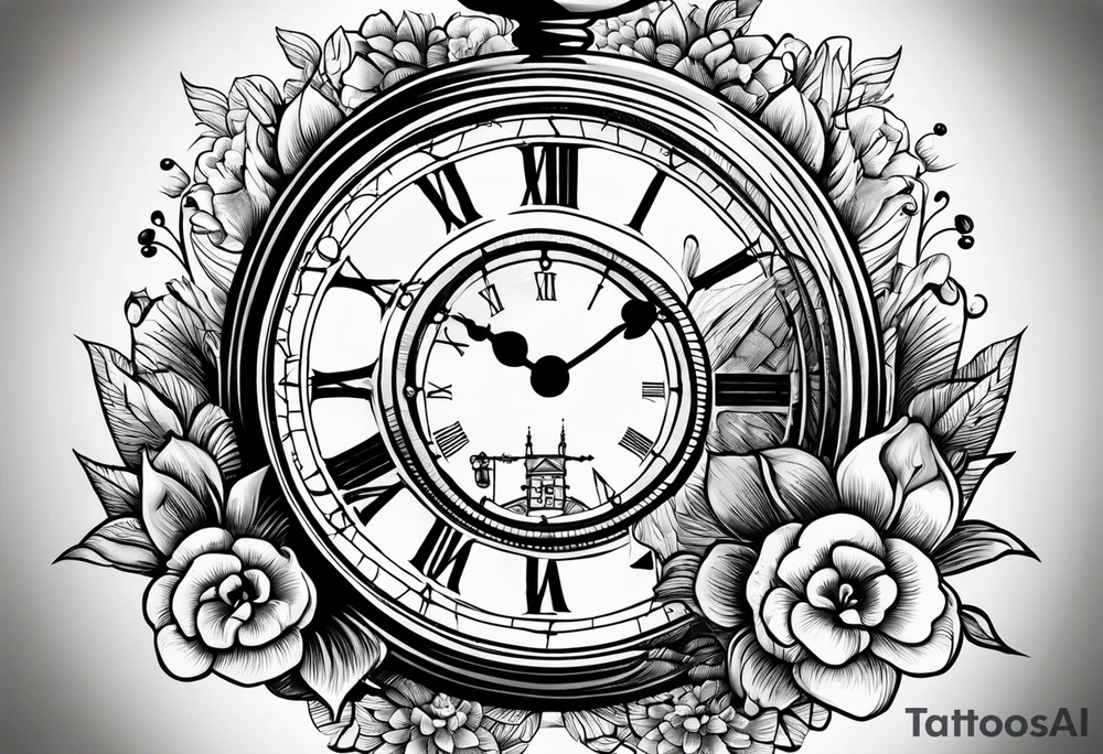 pocket watch with the saying "Time waits for no one..." tattoo idea