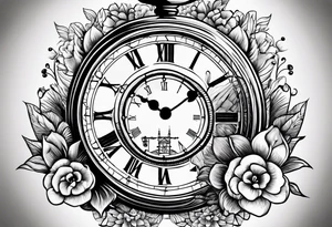 pocket watch with the saying "Time waits for no one..." tattoo idea