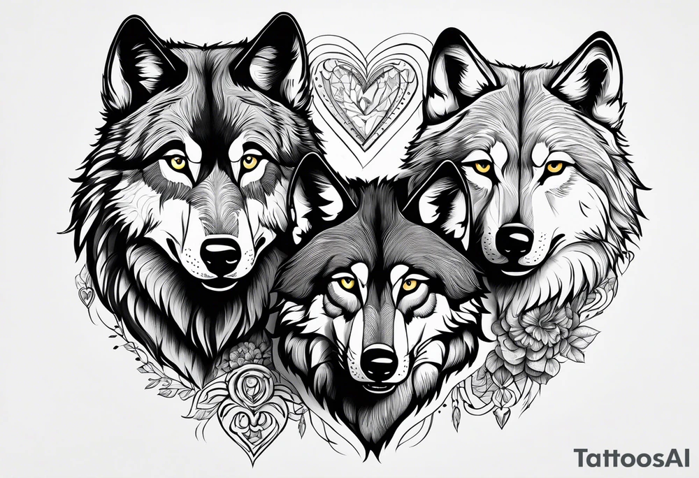 Wolves in love with family of 5 tattoo idea