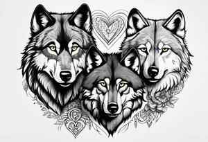 Wolves in love with family of 5 tattoo idea