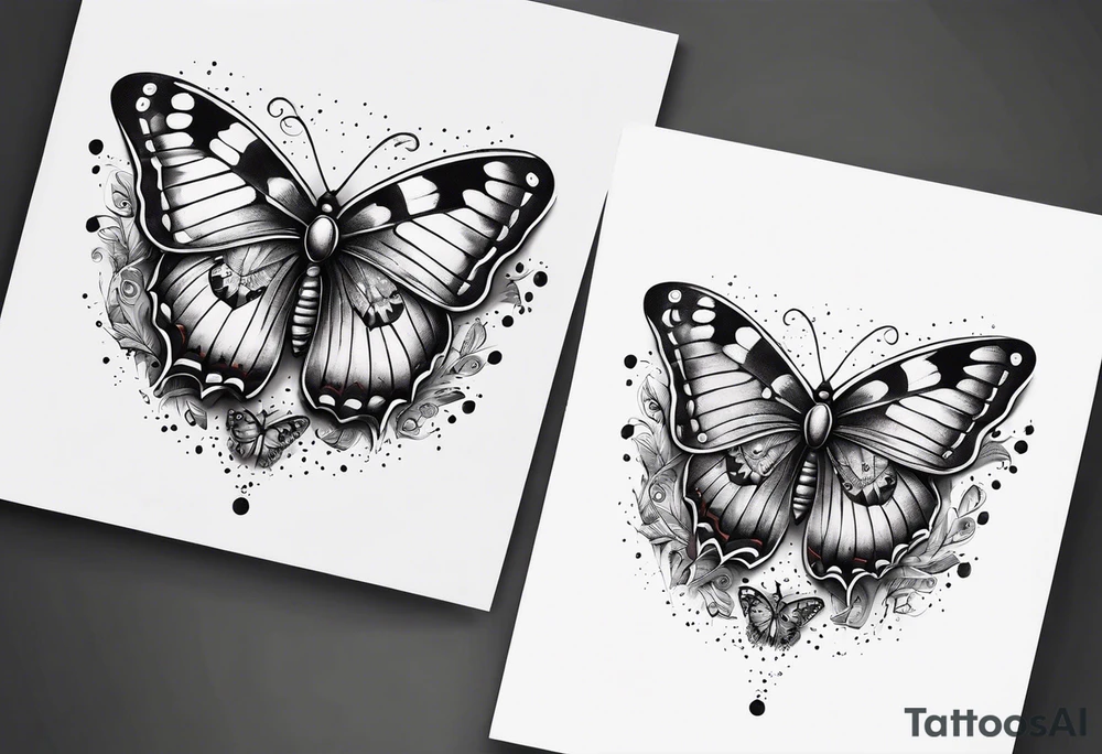 Moth chasing a butterfly with dots inbetween tattoo idea