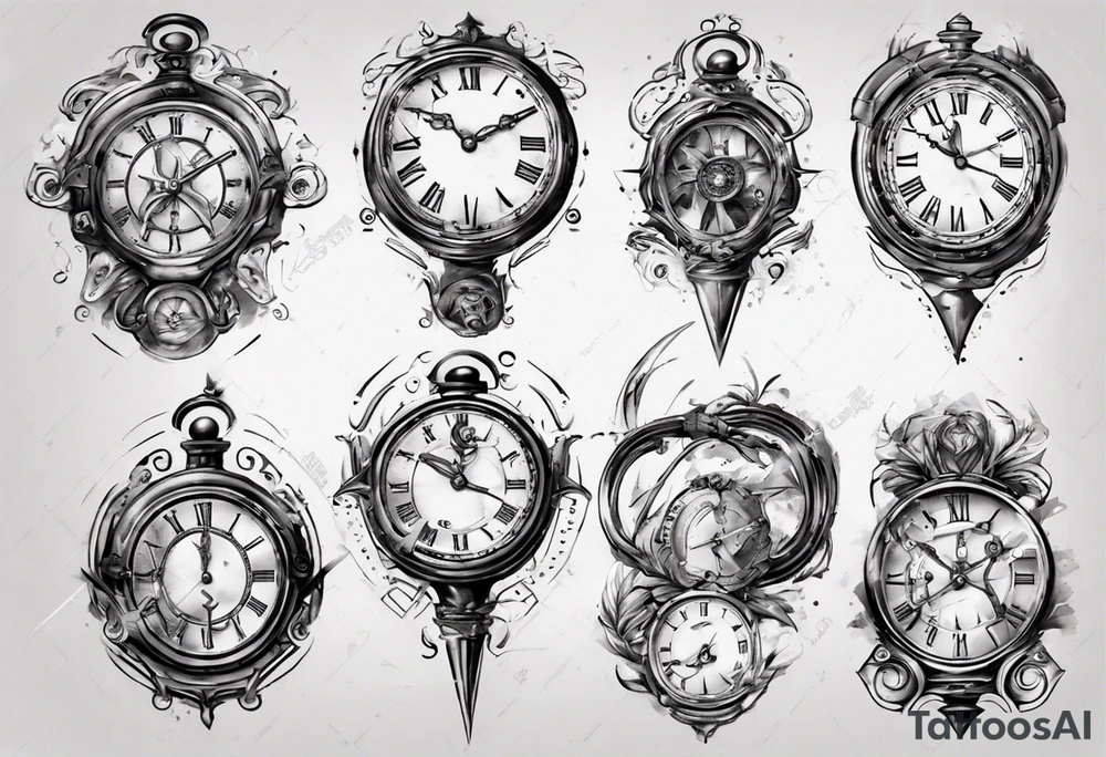 Clockface with roman numeral point at 00:07 tattoo idea