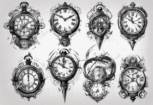 Clockface with roman numeral point at 00:07 tattoo idea