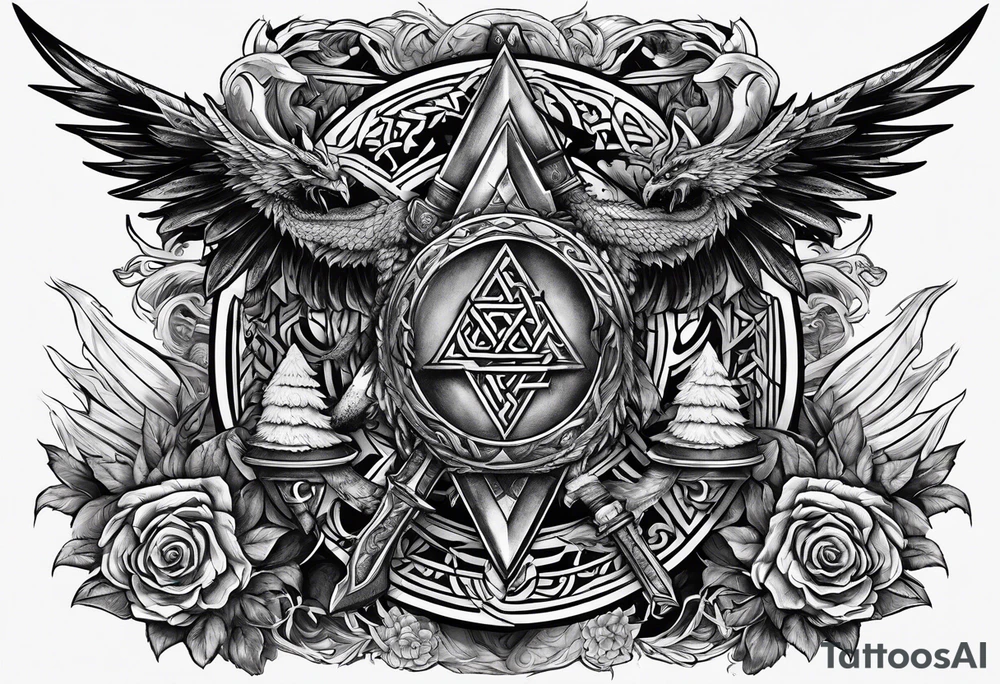Valhalla valknut sword axe Dragon tattoo idea