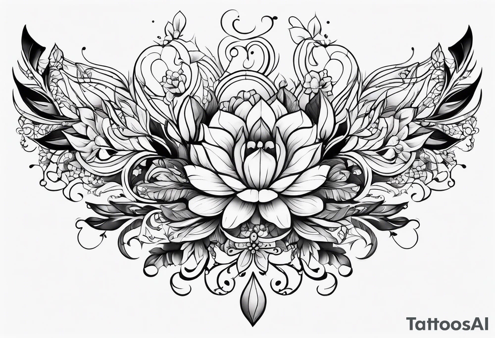 small long ornate floral sternum tattoo tattoo idea