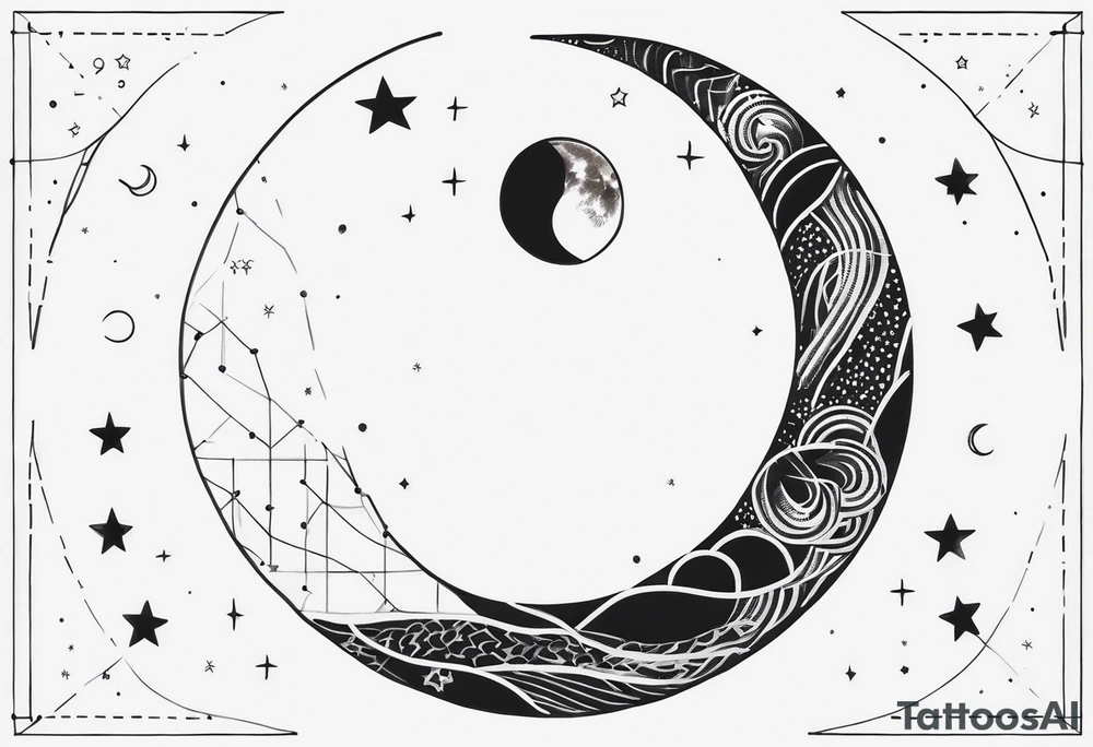 Fine line snake, moon phases, constellations tattoo idea