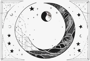 Fine line snake, moon phases, constellations tattoo idea