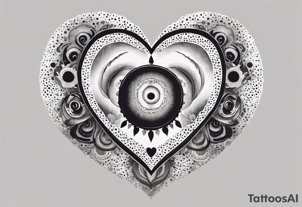 heart surrounded by ring of eyes tattoo idea