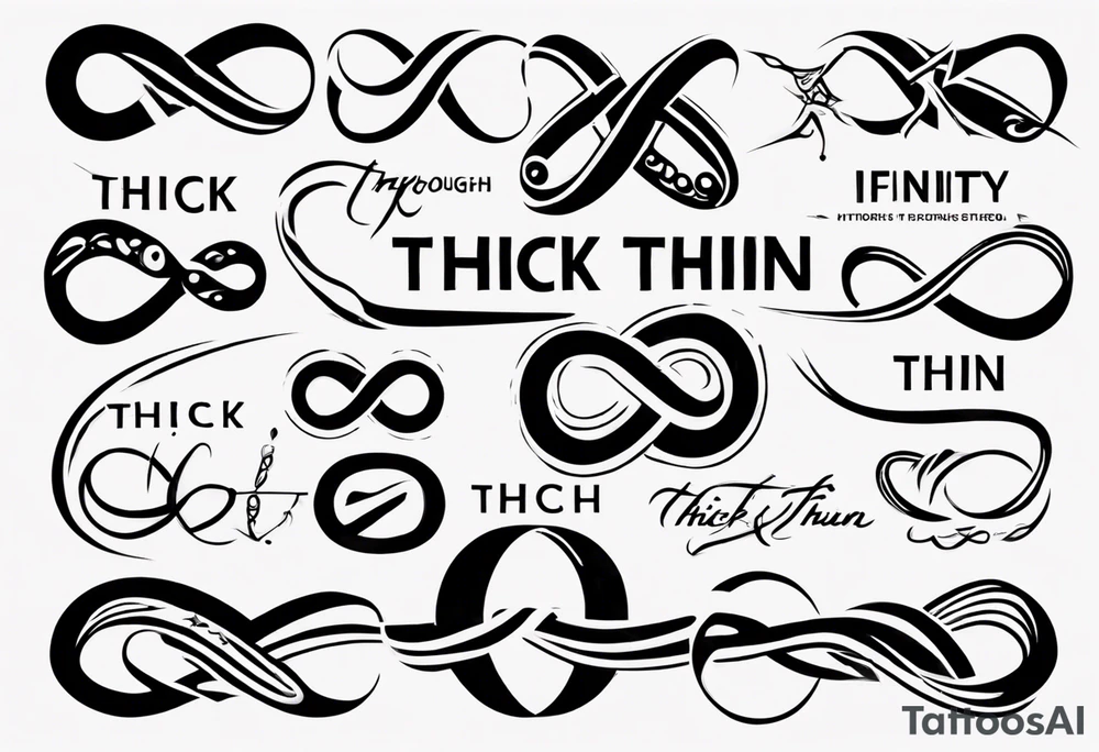 text "Through thick & thin". written in the shape of an infinity sign tattoo idea