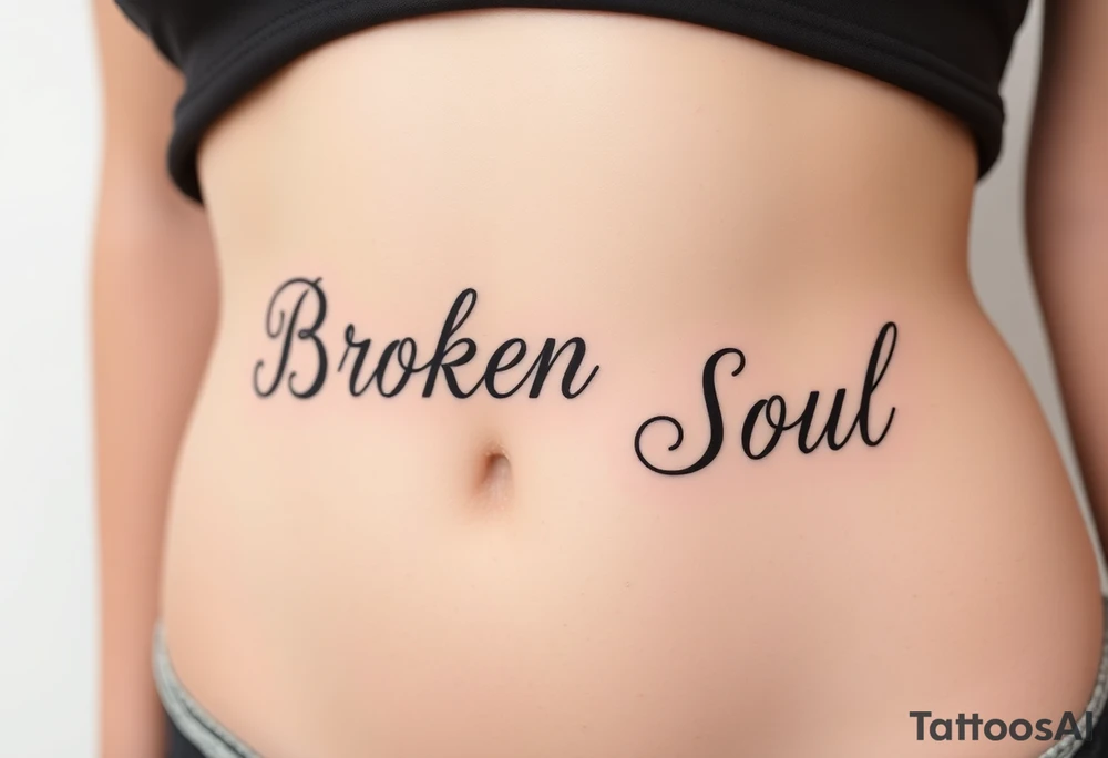 Broken Soul, written fancy thin lined cursive writing, tattoo idea