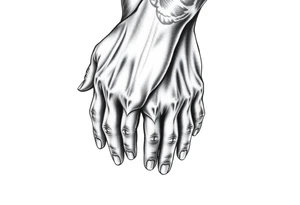 Prayer hands with Last Name Obando on calf tattoo idea