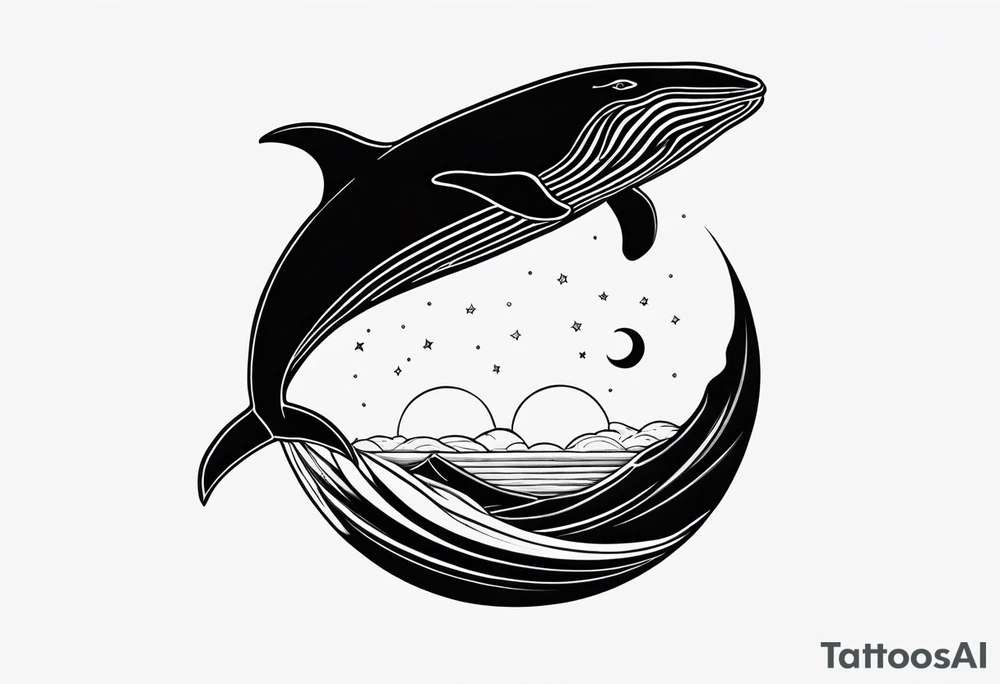 Whale jumping over a crescent moom tattoo idea