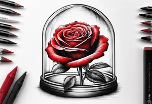 a red rose under a glass dome tattoo idea