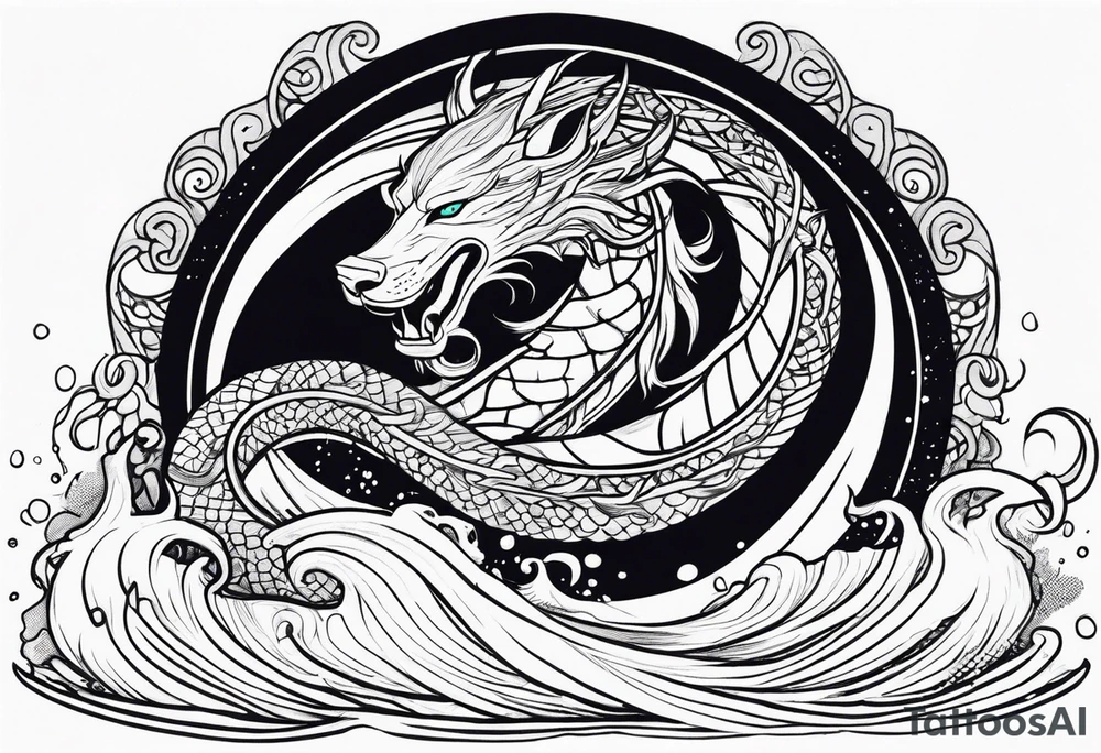 Thor getting eaten by the world serpent in the ocean tattoo idea
