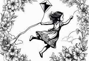 back image of a little girl flying a kite tattoo idea