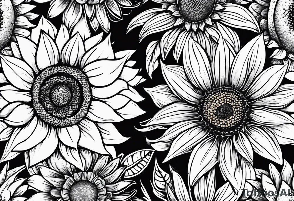 Arm sleeve Foral sunflower and roman numeral tattoo idea