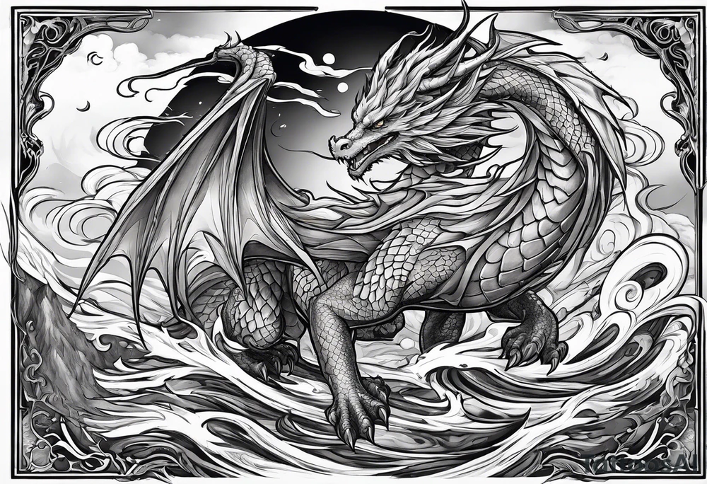 Dragon wings of the four elements(i.e. earth, fire, water, and wind) to be out on the back tattoo idea