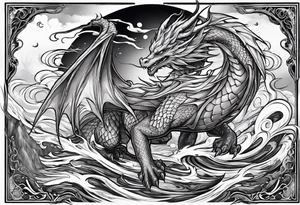 Dragon wings of the four elements(i.e. earth, fire, water, and wind) to be out on the back tattoo idea