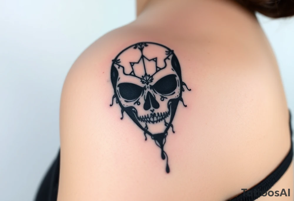A Death Eater mask with battle scars, cracked from countless duels, with dark energy emanating from within tattoo idea