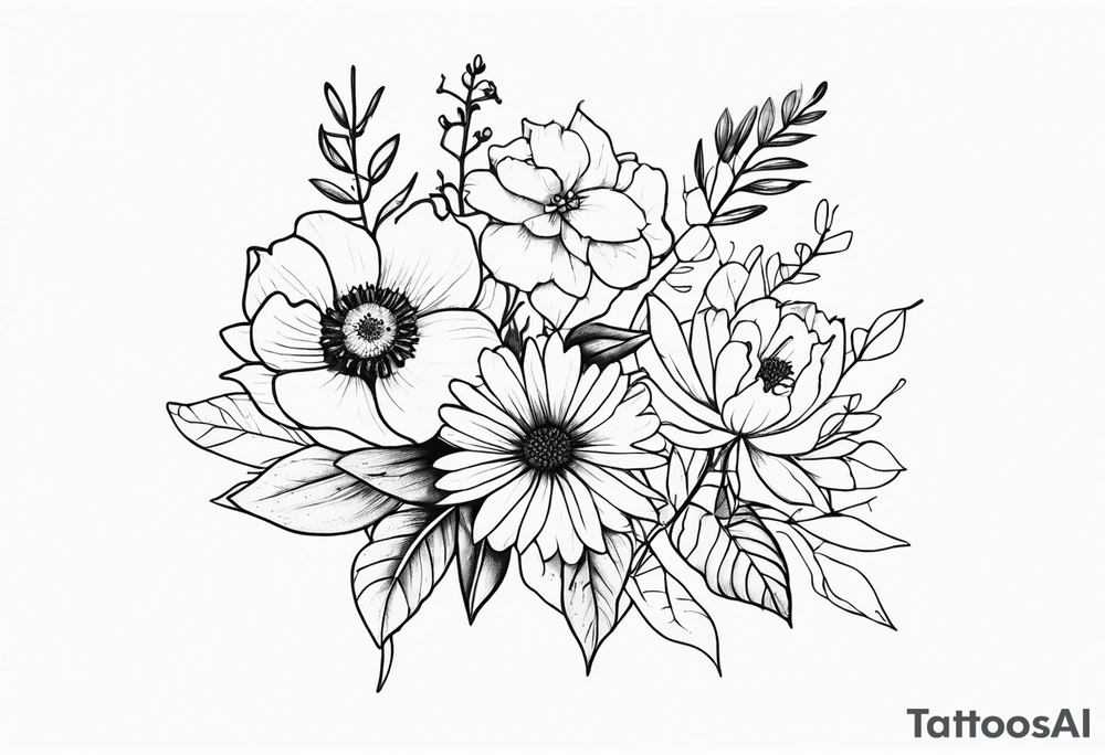 Birthflower bouquet tattoo with one July flower and two October flowers. tattoo idea