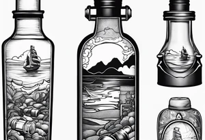 A message in a bottle. Rolled up map inside the bottle tattoo idea