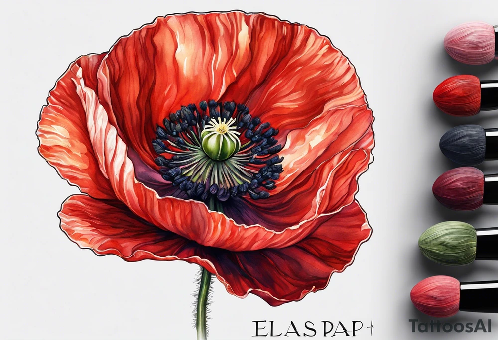 Poppy flower with the name "Elias" as the stem tattoo idea