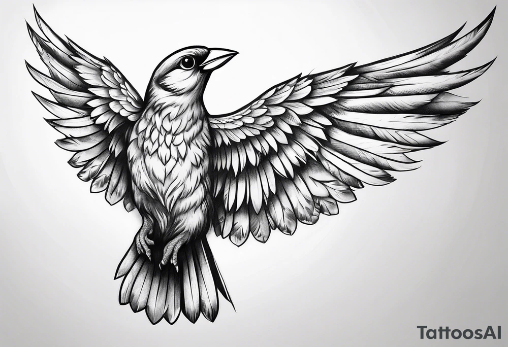 canary with wings raised up tattoo idea