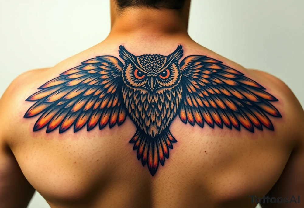 Majestic owl with huge wings spread out tattoo idea