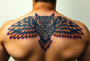 Majestic owl with huge wings spread out tattoo idea
