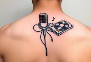 Microphone turntables and music notes tattoo idea