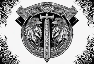 Valhalla sword shield axe Valknut tattoo idea