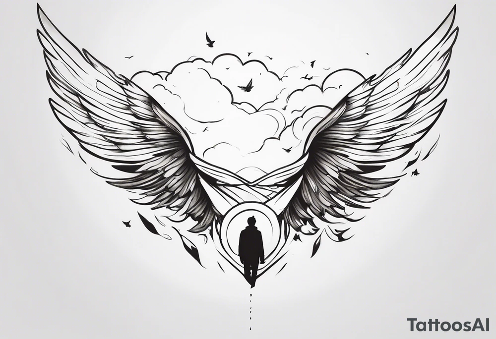 Man with wings falling upside down tattoo idea