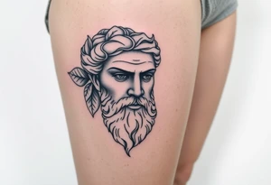 Platos Greek god only his face with a greek leaf tattoo idea