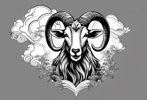 asian goat tattoo with japanese clouds tattoo idea