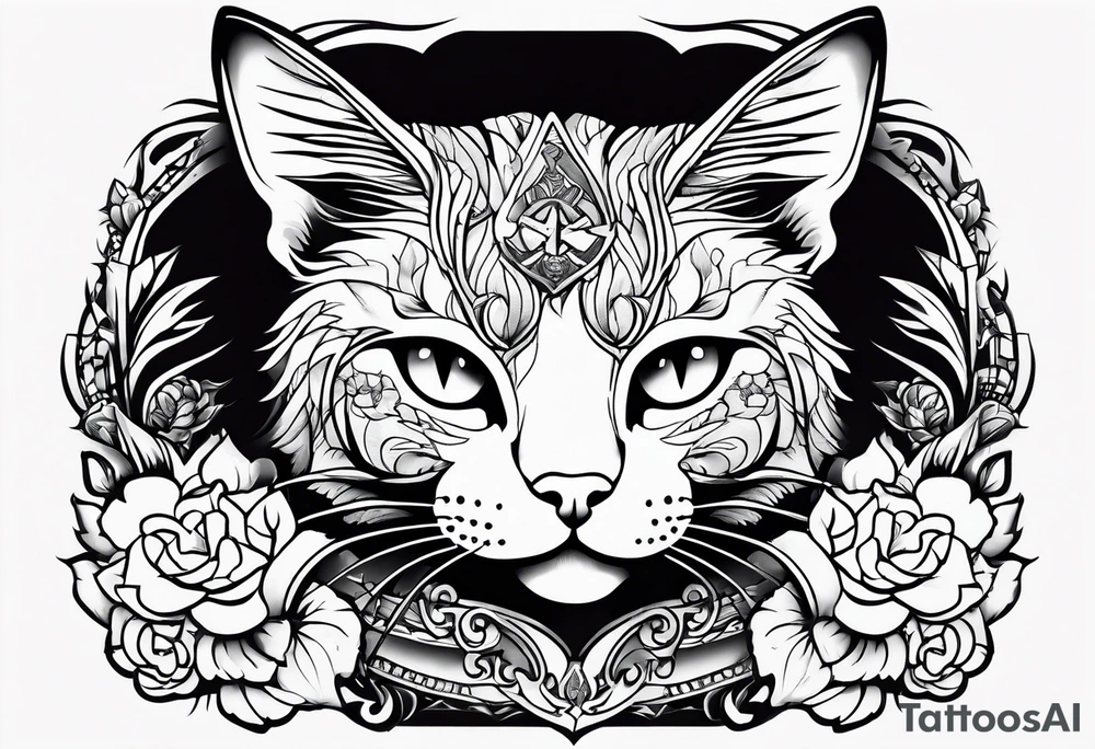 cat, love, angel, demon, peace tattoo idea