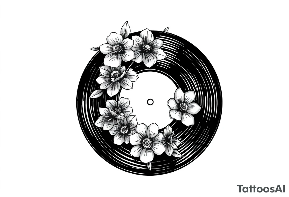 vinyl record with flowers tattoo idea