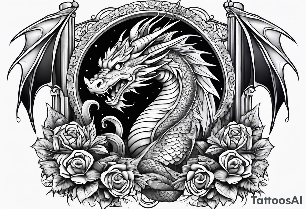 Cute Dragon roman columns tattoo idea