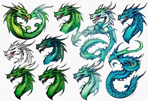 dragon half blue half green tattoo idea