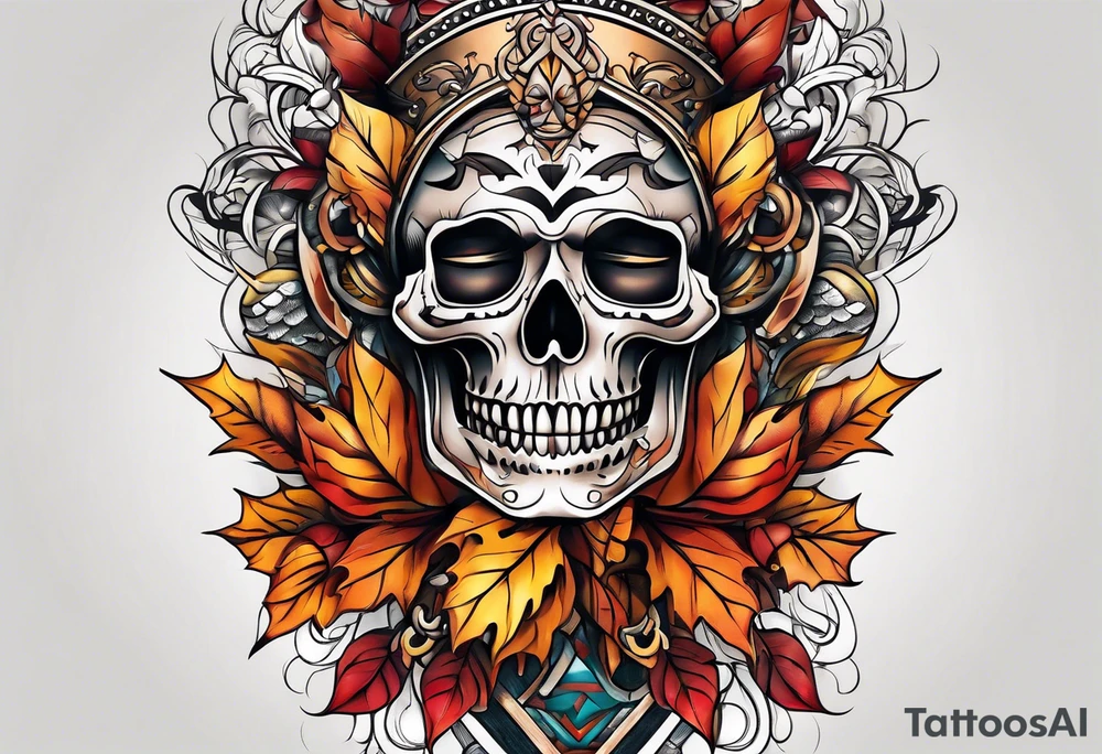 knee tattoo in fall color masculine design with no faces tattoo idea