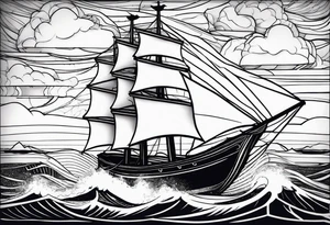 delicate boat with sails in a lightning storm tattoo idea