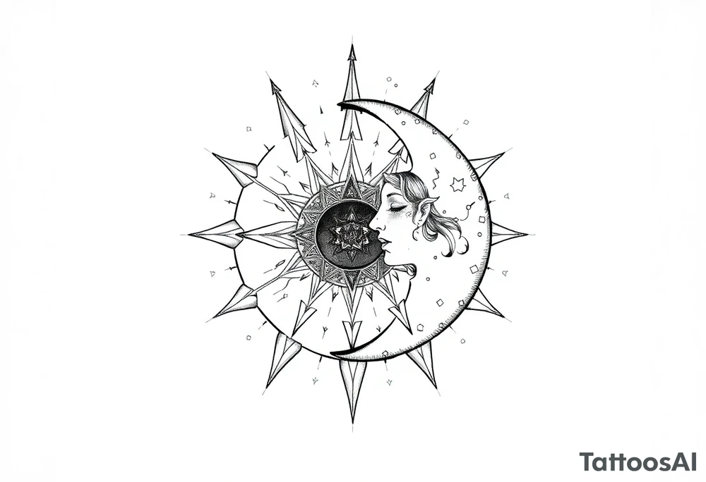 celestial sun and moon embrace with constellation patterns tattoo idea celestial sun and moon embrace with constellation patterns tattoo idea