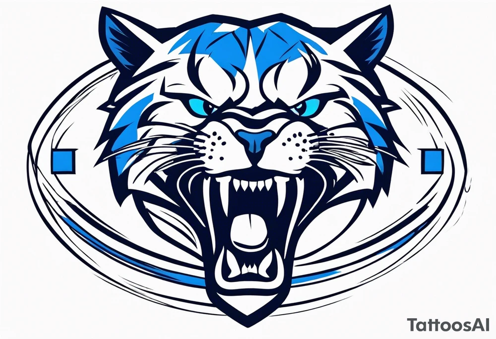 blue wildcat in football attire morphing into jfootball game night tattoo idea