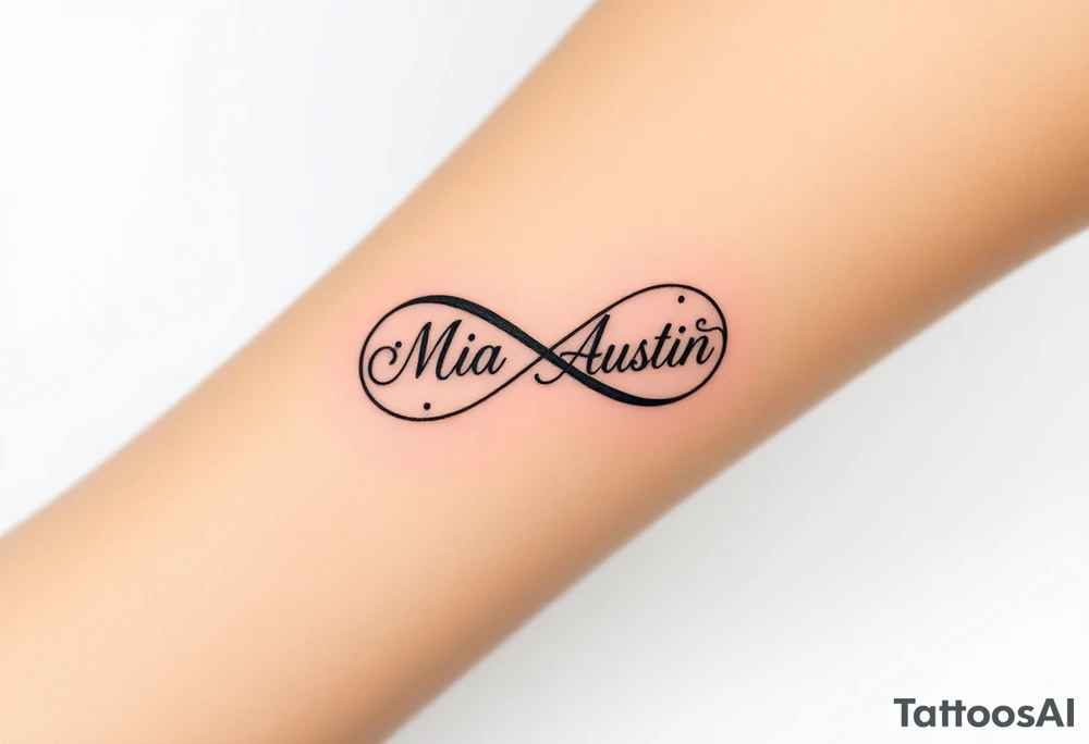 Infinity symbol with the name's Mia and Austin tattoo idea