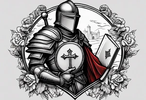a knight with a bible on his shield tattoo idea